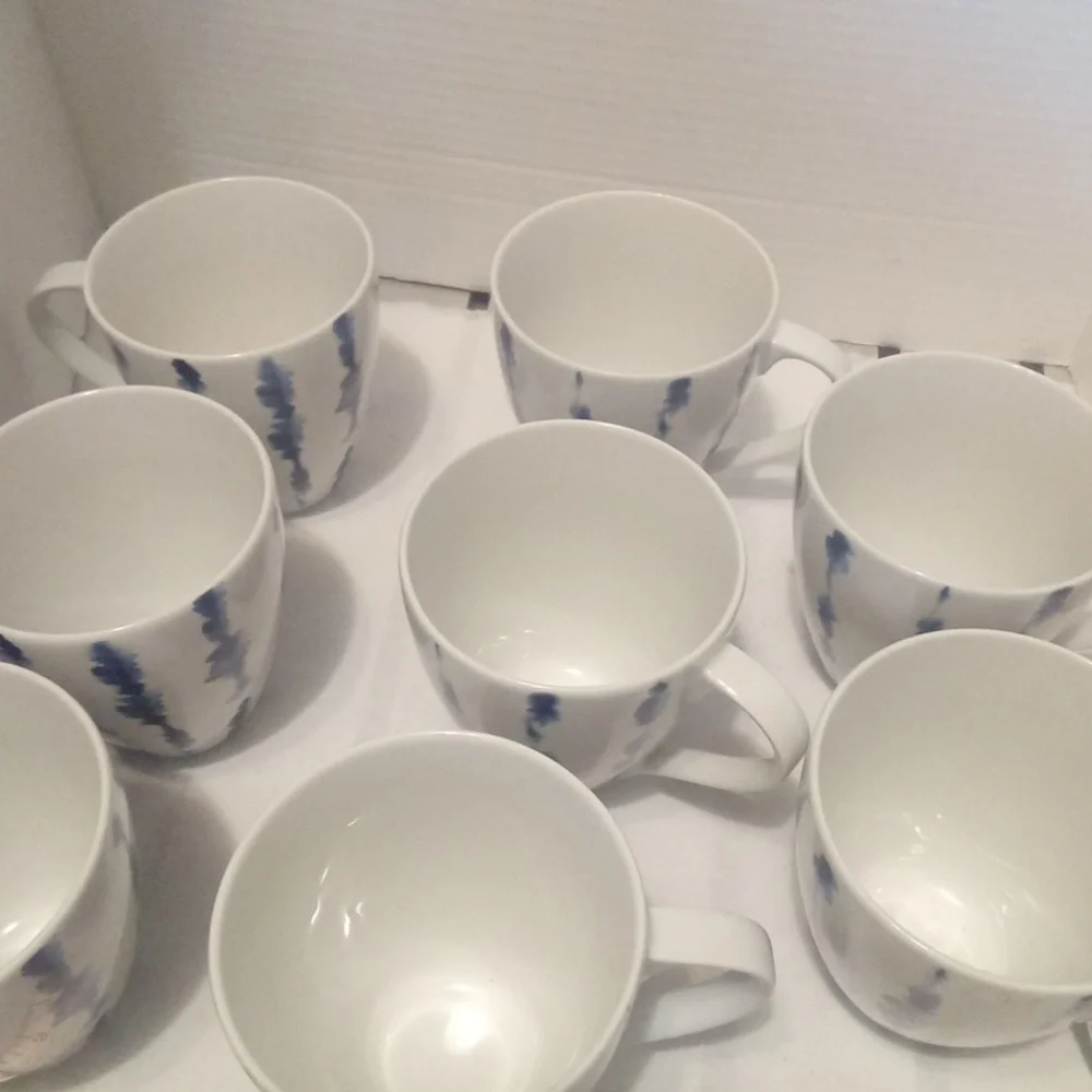Crate&Barrel White Omari Blue & White Porcelin Cups Set of 8 16oz
